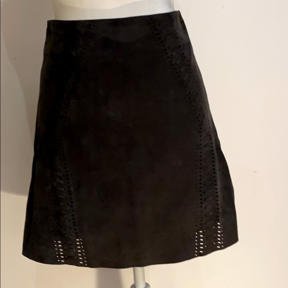 Nubuck leather black mini skirt, A-lined